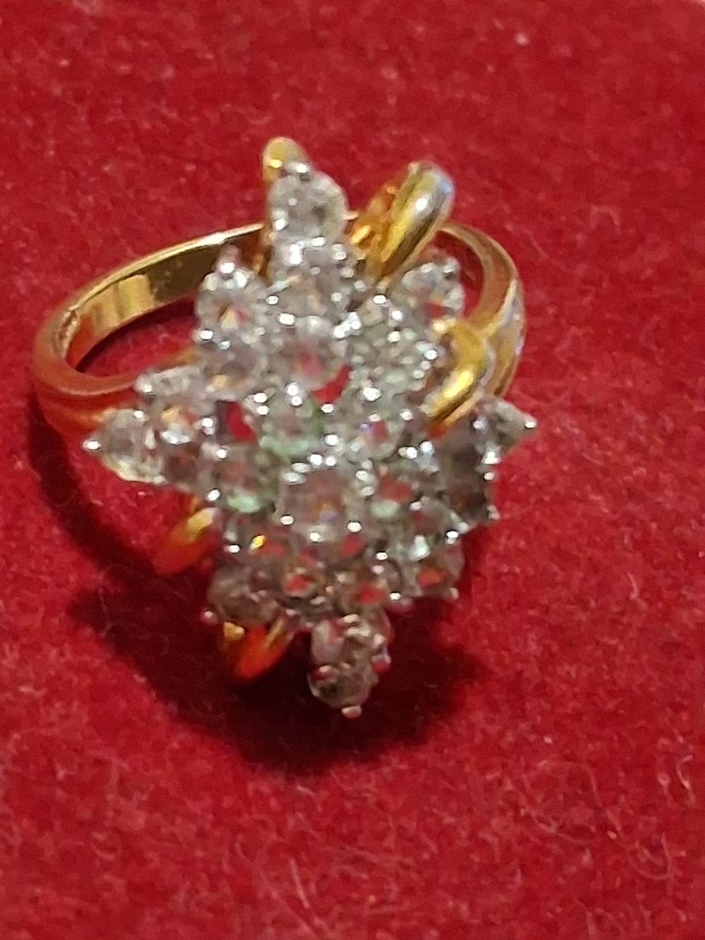 18 K HGE  Floral Cluster Ring with Clear Crystals - Women Jewelry